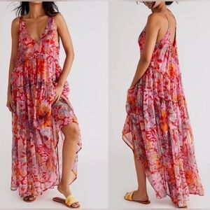 Free People Julianna Maxi Dress Ruffled Tiers V Neck Floral Print